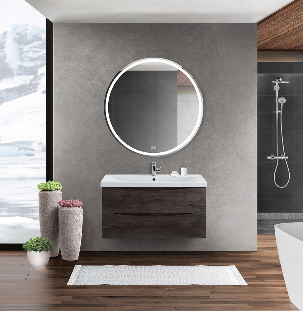 Modern,Bathroom,Interior,With,Dark,Brown,Parquet,Floor,,White,Oval