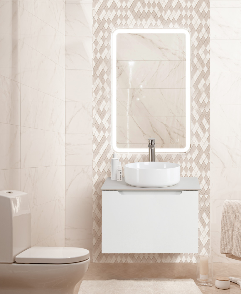 Modern and cozy bathroom interior with decorative elements