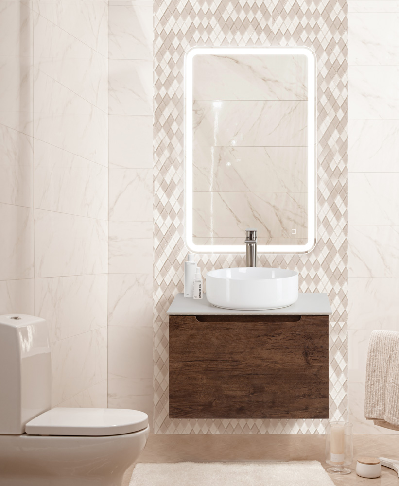 Modern and cozy bathroom interior with decorative elements